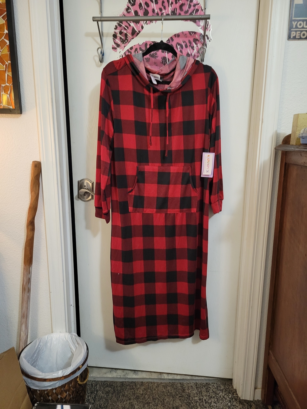 Girls' Red and Black Buffalo Plaid Hooded Nightgown